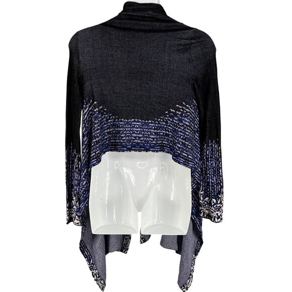 BCBGMAXAZRIA Womens XS/S Blue Black Artsy Waterfall Cardigan 70% Silk Soft Girl - Picture 2 of 15